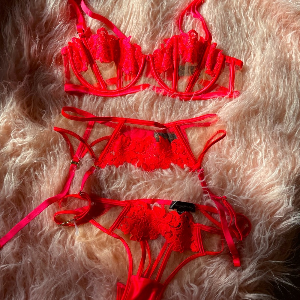 Honey Birdette 34D XS Neon Orange Set
